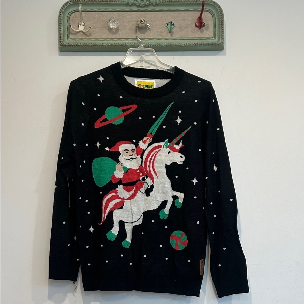 Tipsy elves Black Holiday Unicorn Santa Sweater outer space men’s xl new w tags